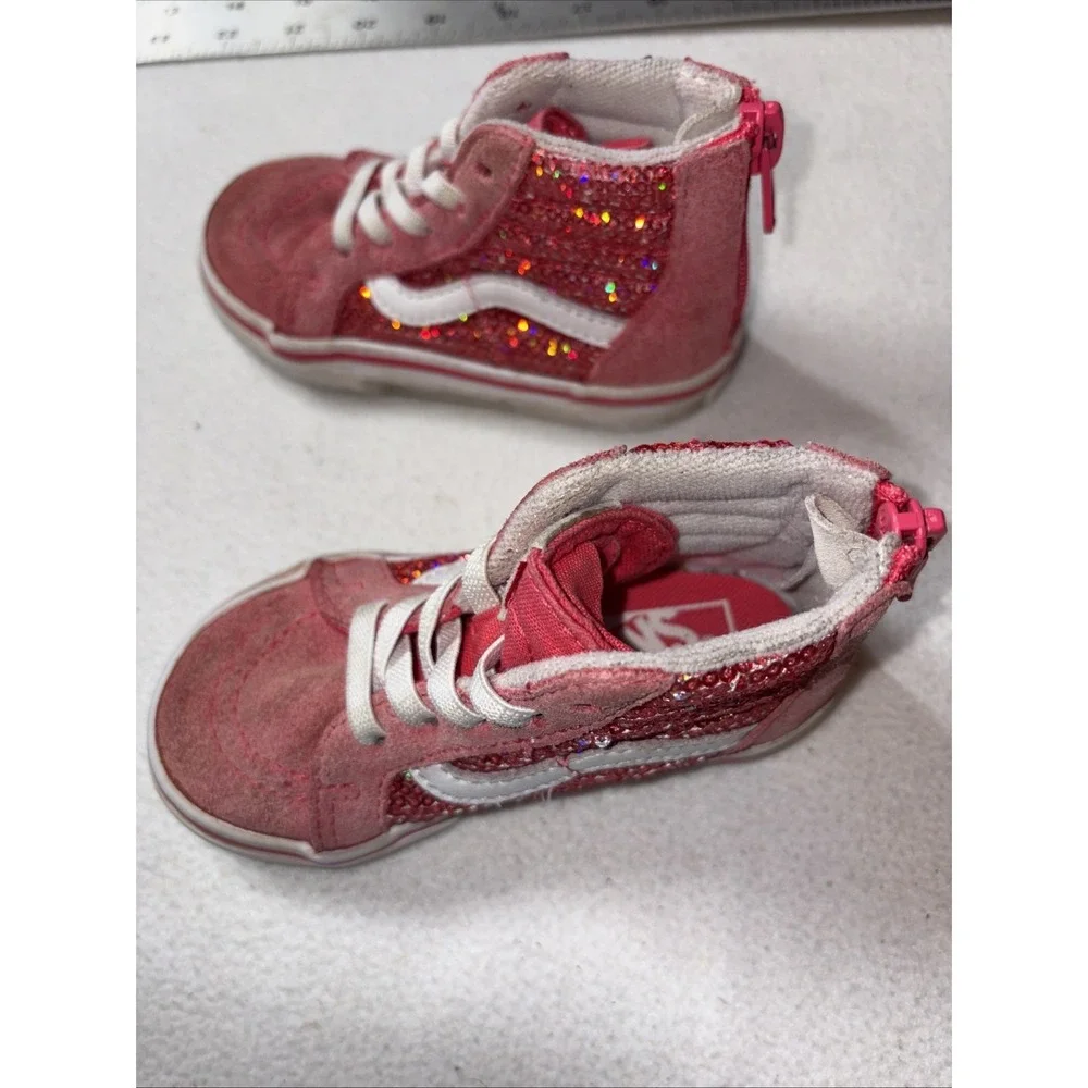 Vans Pink High Top Shoes With Pink Sequins, Toddler Size 6 - Picture 5 of 9